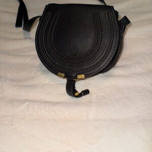 Chloe Black Crossbody Bag with Gold Details